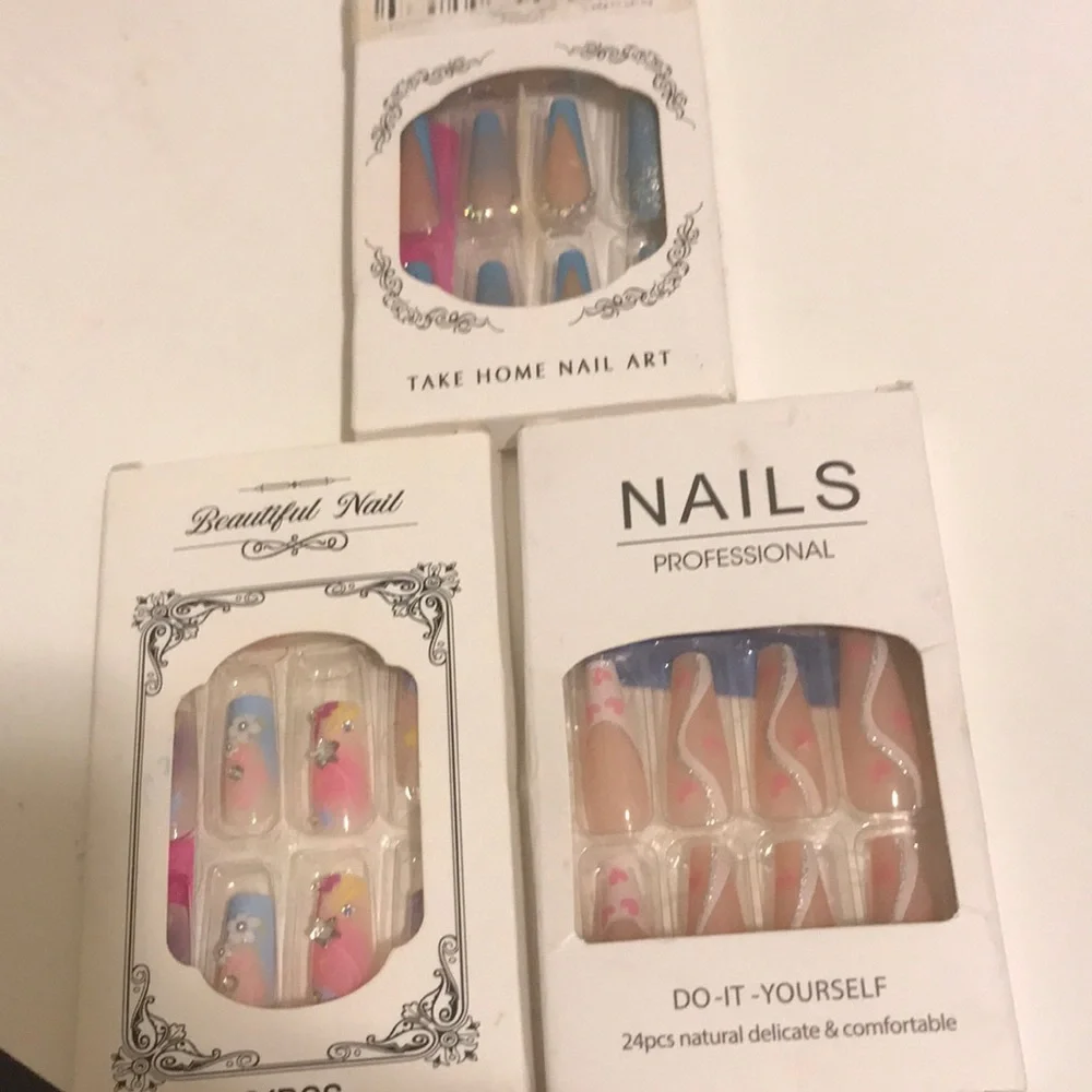 Blue and Pink Press-On Nail Set of 3 - Professional Do-It-Yourself Nails